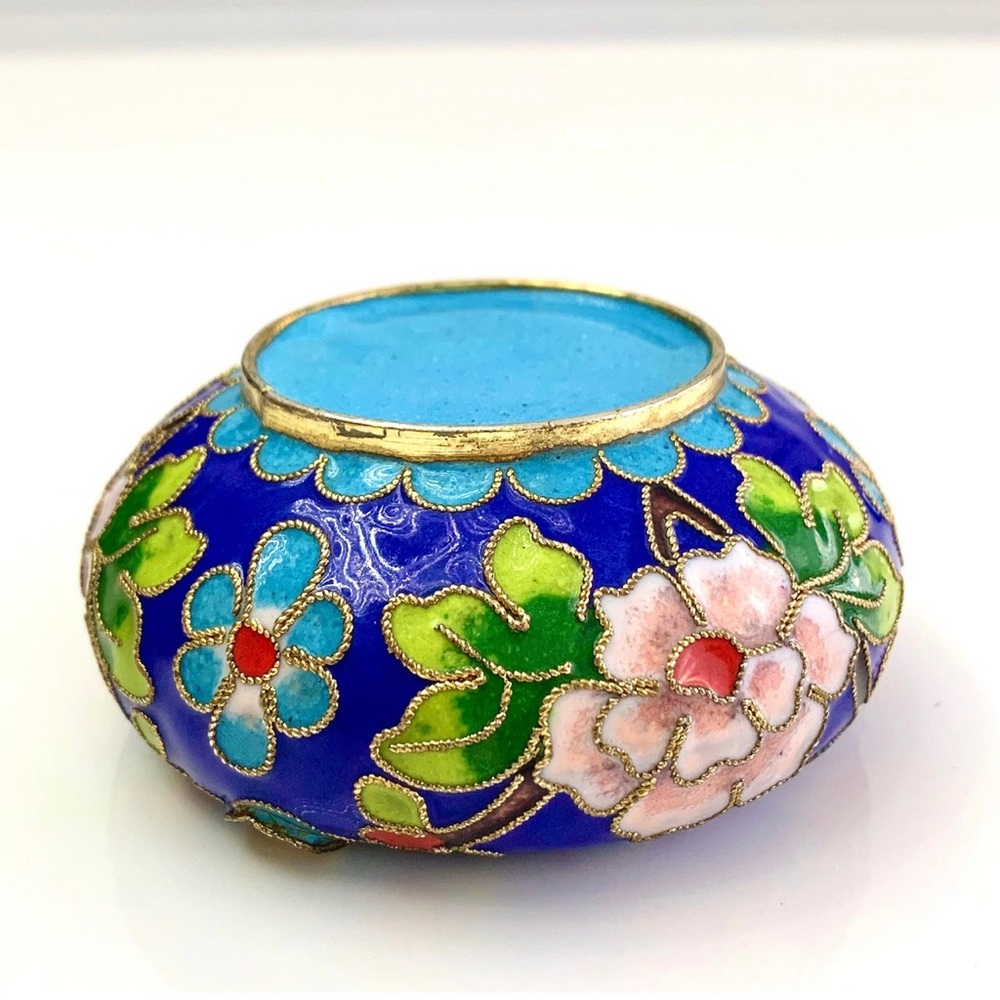 Vintage China Bronze Cloisonne Enamel Flower Dynasty Palace Regis Ashtray - Picture 6 of 12